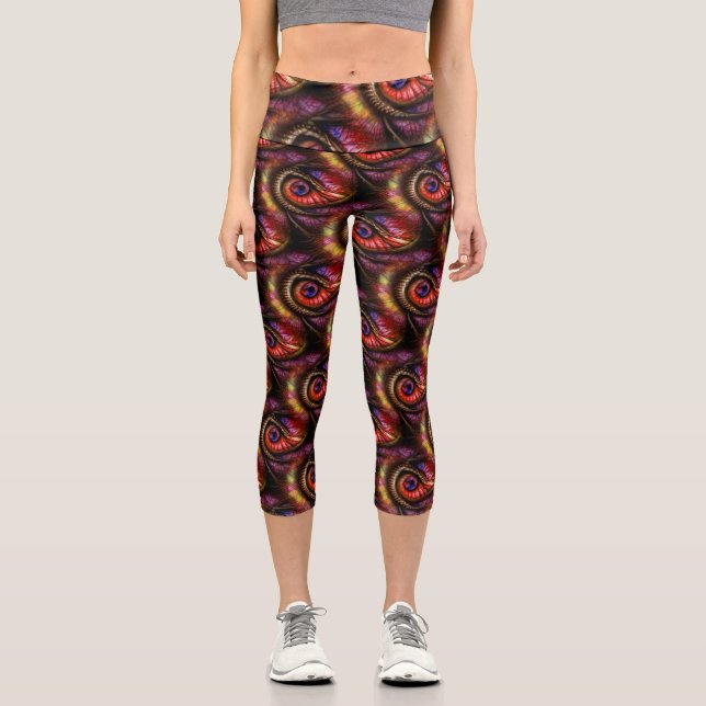 Leggings Capri Abstract eyes in reds and purples (Anverso)