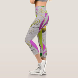 Leggings Capri Abstract Floral with Spirals 2