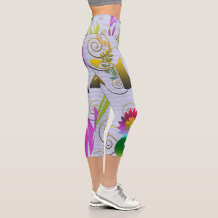Leggings Capri Abstract Floral with Spirals 3