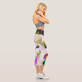 Leggings Capri Abstract Floral with Spirals 6