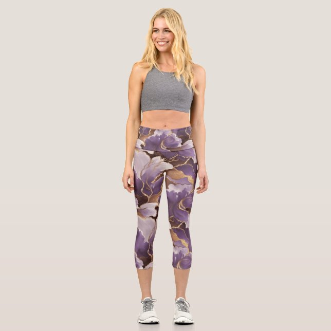 Leggings Capri abstract lavender and gold (Anverso)