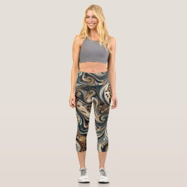 Leggings Capri Abstract Leopard Print Swirl