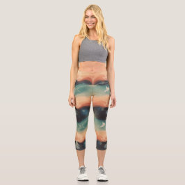Leggings Capri Abstract Nature: Minimalist Lotus & Bird Design