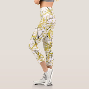 Leggings Capri Abstract Scribbles - Mustard and Brown