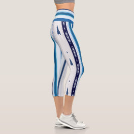 Leggings Capri Abstract Symphony in Blue 5 (Vertical Lines)