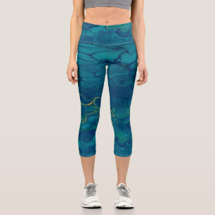 Leggings Capri Abstracto azul y amarillo Marble Mosaico fluido ar
