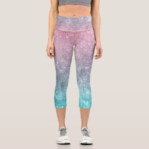 Leggings Capri abstracto de galaxia acuática azul rosa oscura