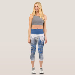Leggings Capri Abstracto Flor de arte fractal de color gris azul