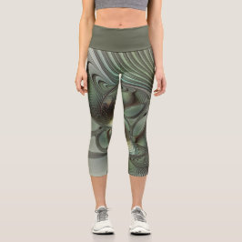 Leggings Capri Abstracto Olive Sage Green Grey Fractal Art Fantas