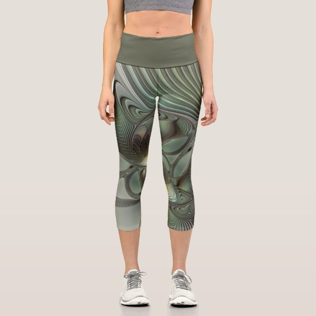 Leggings Capri Abstracto Olive Sage Green Grey Fractal Art Fantas (Anverso)