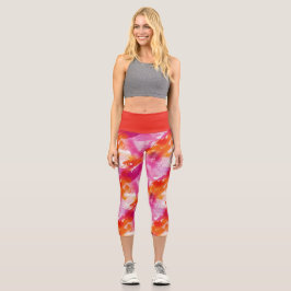 Leggings Capri Abstracto Rosa Naranja Acuarela