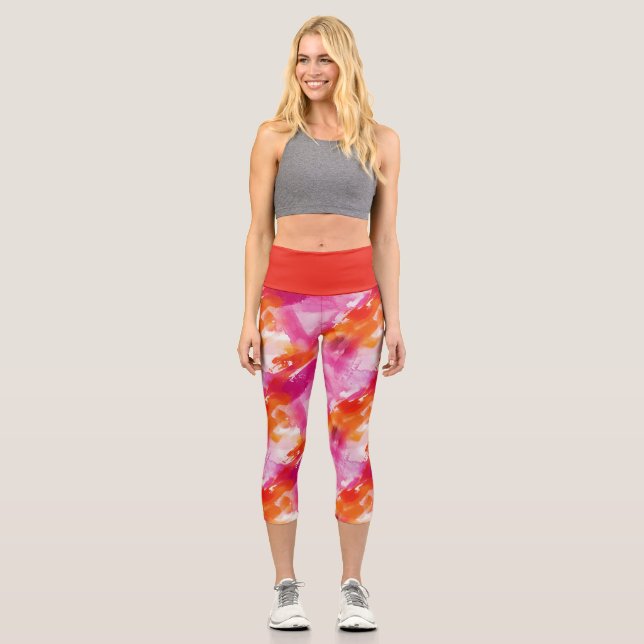 Leggings Capri Abstracto Rosa Naranja Acuarela (Anverso)