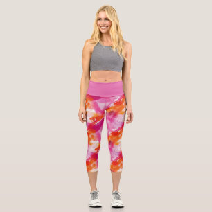 Leggings Capri Abstracto Rosa Naranja Acuarela