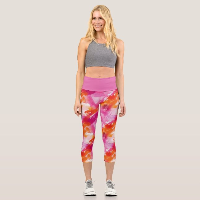 Leggings Capri Abstracto Rosa Naranja Acuarela (Anverso)