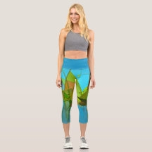 Leggings Capri Abstractos de Hierbas Turquesa