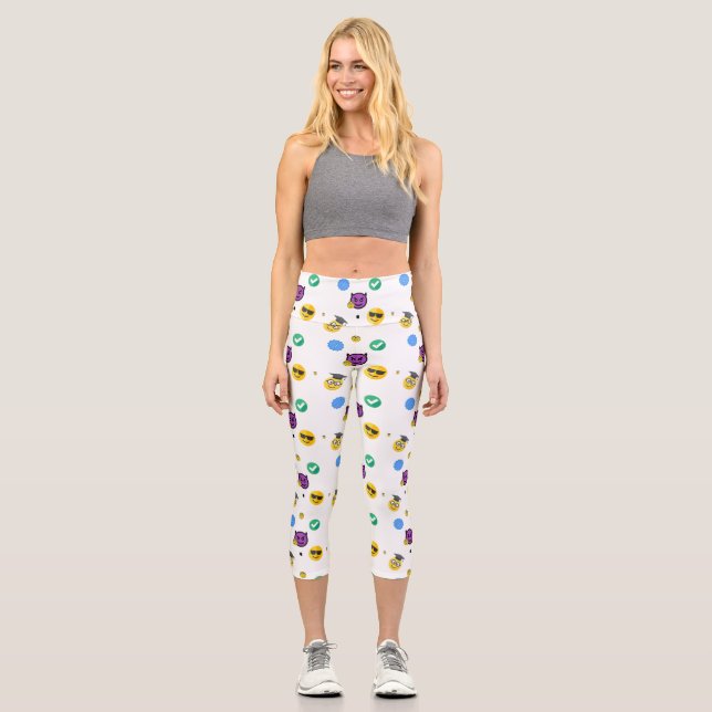Leggings Capri Académico, horror, fantasmas lindas emojis sobre b (Anverso)