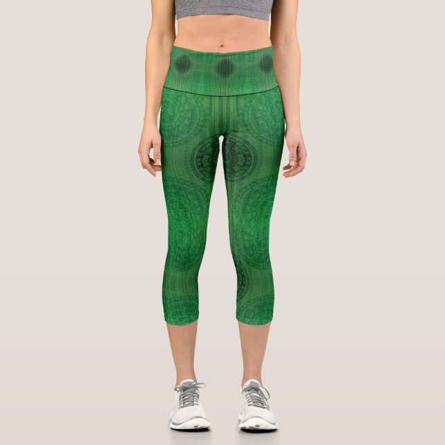 Leggings Capri Aceptación | Medallones de Meditación Verde (Anverso)