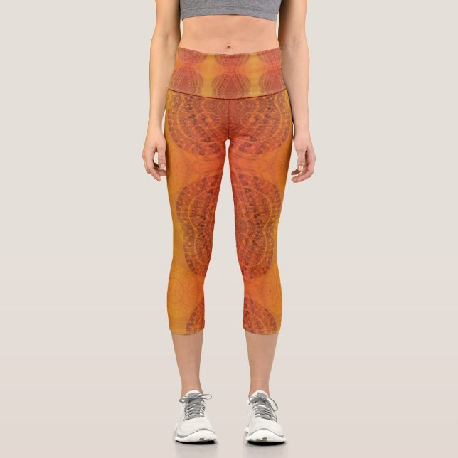 Leggings Capri Aceptación | Medallones del Boho amarillo Naranja  (Anverso)