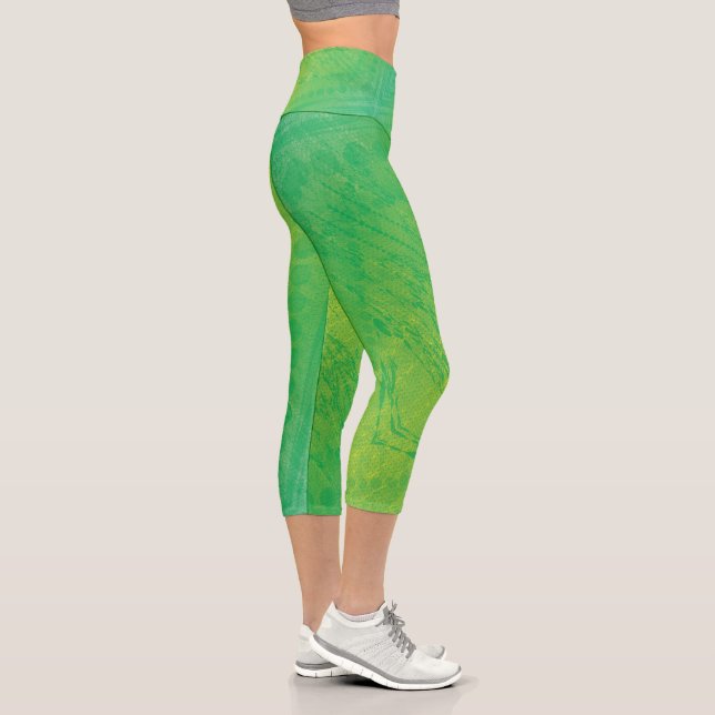 Leggings Capri Aceptación | Patrón de Shibori azul verde amarillo (Derecha)