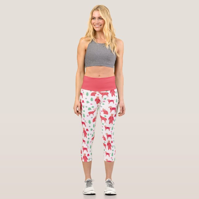 Leggings Capri Acogedores Navidades de invierno Animales y orname (Anverso)
