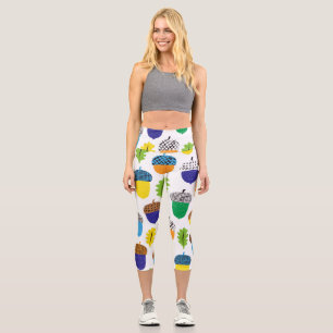 Leggings Capri Acorn Otumn: Patrón de Leafy de la Vintage.