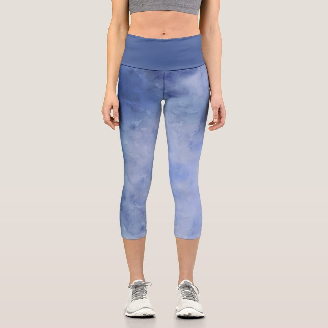 Leggings Capri Acuarela Azul y Blanco (Anverso)
