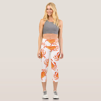Leggings Capri Acuarela de cangrejos: Patrón de fondo blanco