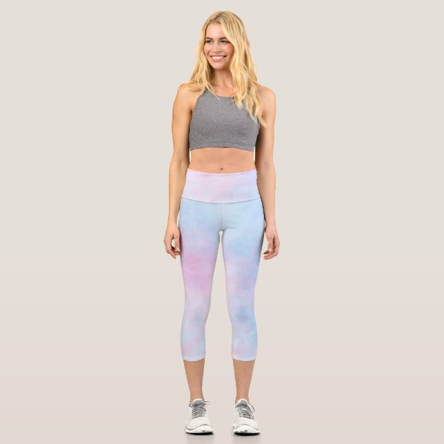 Leggings Capri Acuarela de ensueño azul turquesa rosa (Anverso)