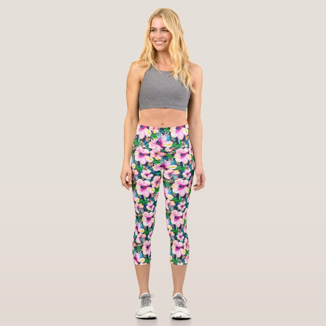 Leggings Capri Acuarela de Wanderer Floral tropical (Anverso)