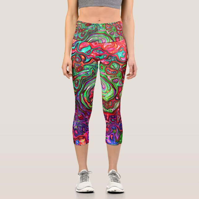 Leggings Capri Acuarela Groovy Rojo Resumen Remoto Líquido Swirl (Anverso)