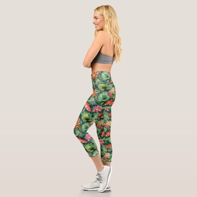 Leggings Capri Acuarela Koi & Water Lilis Capris De Alto Desgaste (Izquierda)