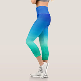 Leggings Capri Acuarela Neon Ocean Blue Green Summer Them