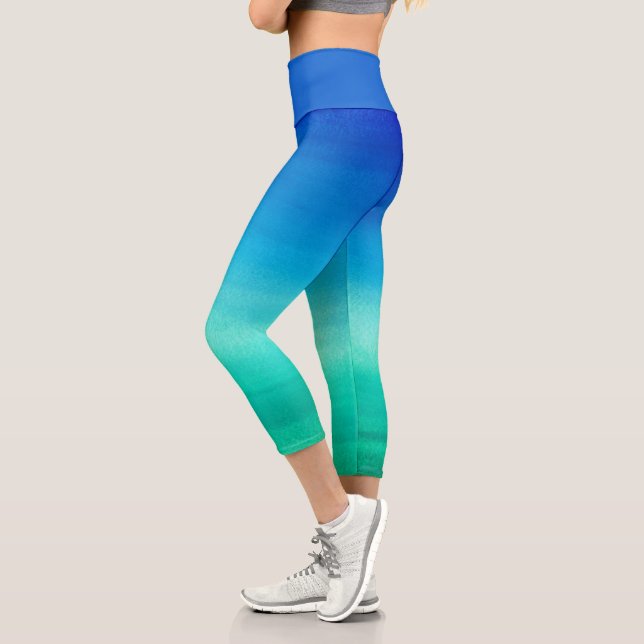 Leggings Capri Acuarela Neon Ocean Blue Green Summer Them (Izquierda)