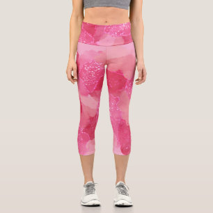 Leggings Capri Acuarela Rosa Abstracto Romántico