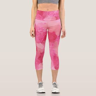 Leggings Capri Acuarela Rosa Abstracto Romántico