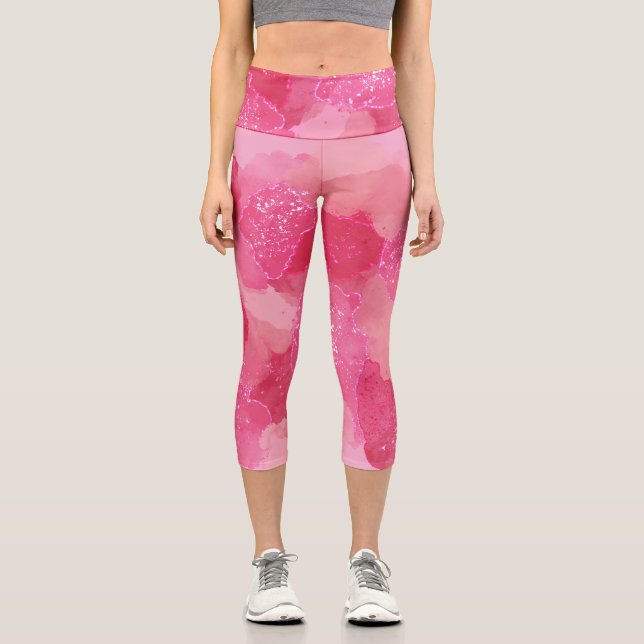 Leggings Capri Acuarela Rosa Abstracto Romántico   (Anverso)