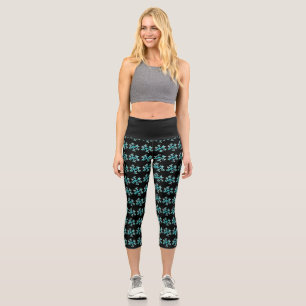 Leggings Capri Acuarela Snowflake Blue Black Winter