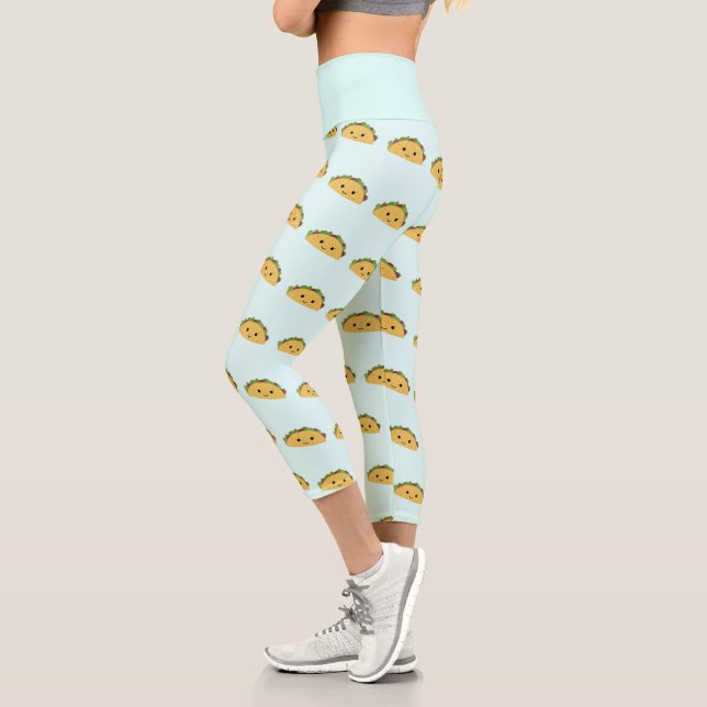 Leggings Capri Adorable sonriente kawaii taco (Izquierda)