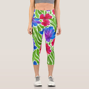 Leggings Capri Adorable verano vibrante floral Verde Rosa