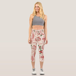 Leggings Capri Adornos de Navidad de Toile Rojo Chinoiserie