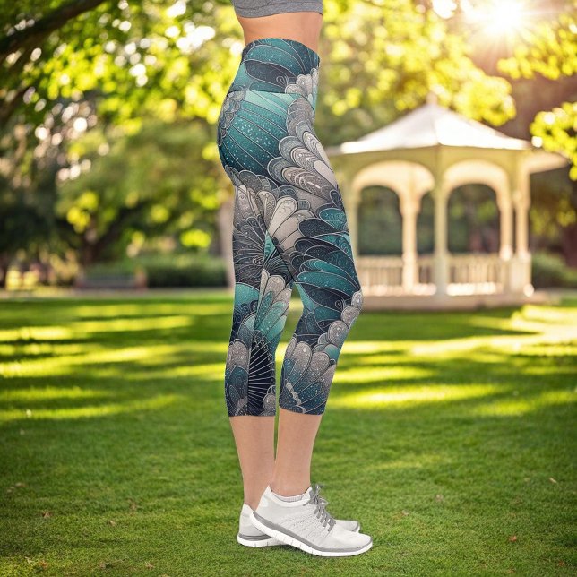 Leggings Capri Aficionados de plata azul Art Nouveau (Subido por el creador)