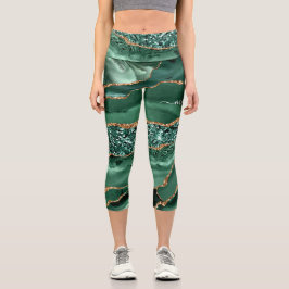Leggings Capri Agate Green Gold Purpurina Marble Tu Nombre Leggin