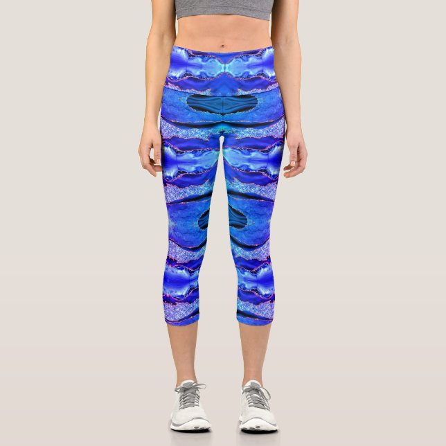 Leggings Capri Agate Neon Blue Gold Purpurina Marble Capri Leggin (Anverso)