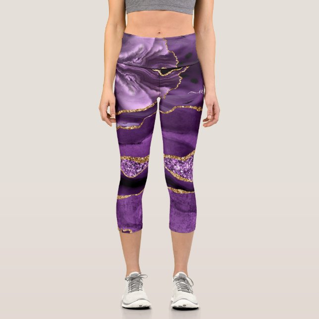 Leggings Capri Agple Violet Gold Purpurina Geode Su Nombre (Anverso)
