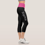 Leggings Capri Agrega tu nombre | Rosa caliente y negro<br><div class="desc">Las leggings capri son sencillas y modernas,  con una cintura rosa brillante y una tela negra por todas partes,  con un punto para añadir tu nombre o cualquier frase inspiradora de yoga en blanco. La elección de estilo perfecto para hacer ejercicio.</div>