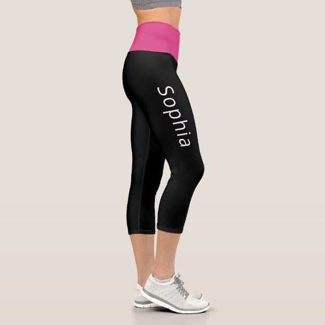 Leggings Capri Agrega tu nombre | Rosa caliente y negro (Derecha)