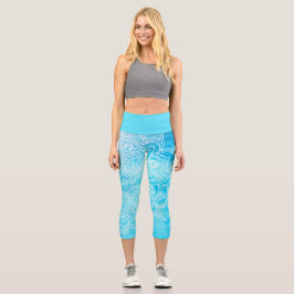 Leggings Capri Agua azul y Mandala blanca Yoga Capri Leging
