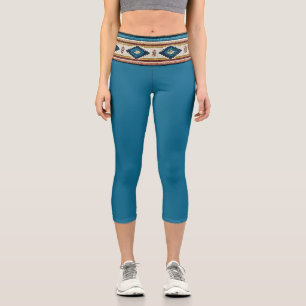 Leggings Capri "AGUA BAND / TEAL" Capris de Cintura Alta