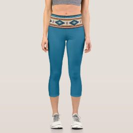 LEGGINGS CAPRI "AGUA BAND/TEAL" HISPANIC-HERITAGE CIÑENDA ALTA