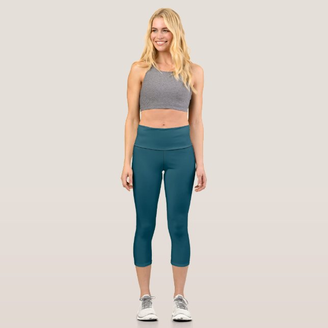 Leggings Capri Agua profunda y sólida azul verde azulado (Anverso)